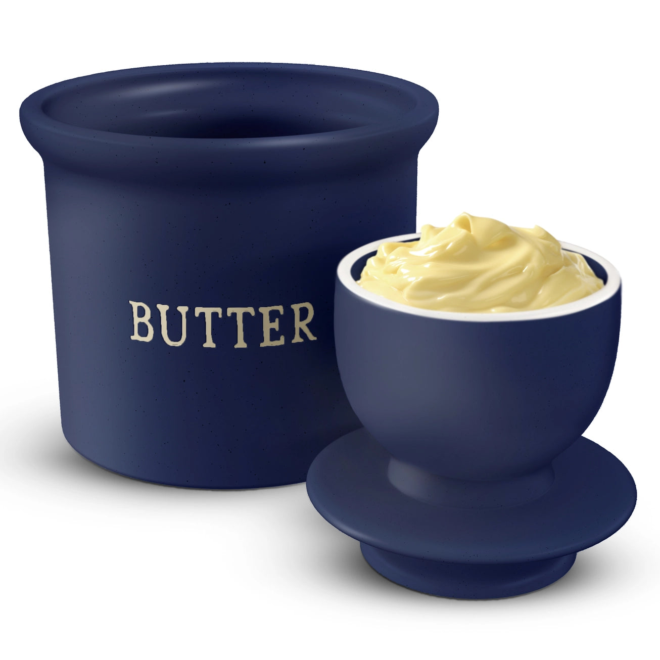Kook French Butter Keeper Dish, Ceramic Navy