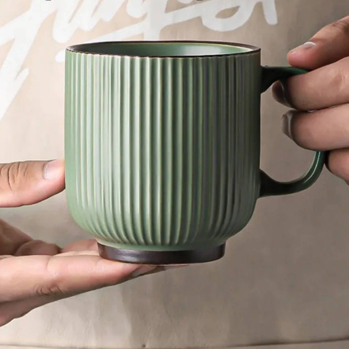 Coffee Mug with Striped Modern Vintage Nordic Style-12 oz : Green