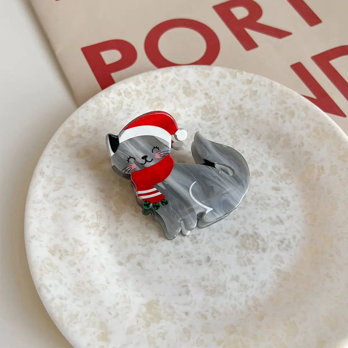 Cat Christmas Hair Clip Gray