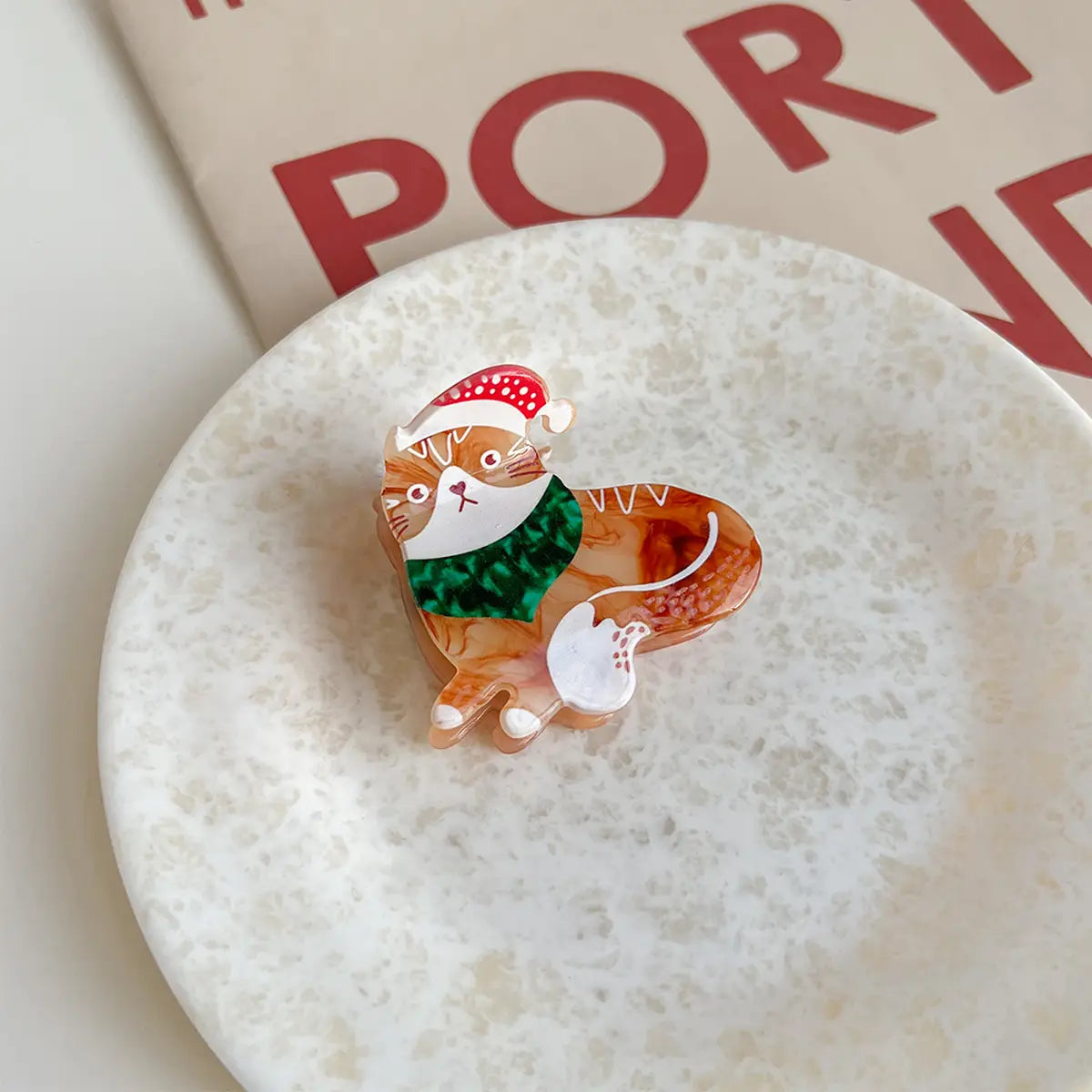 Cat Christmas Hair Clip Orange