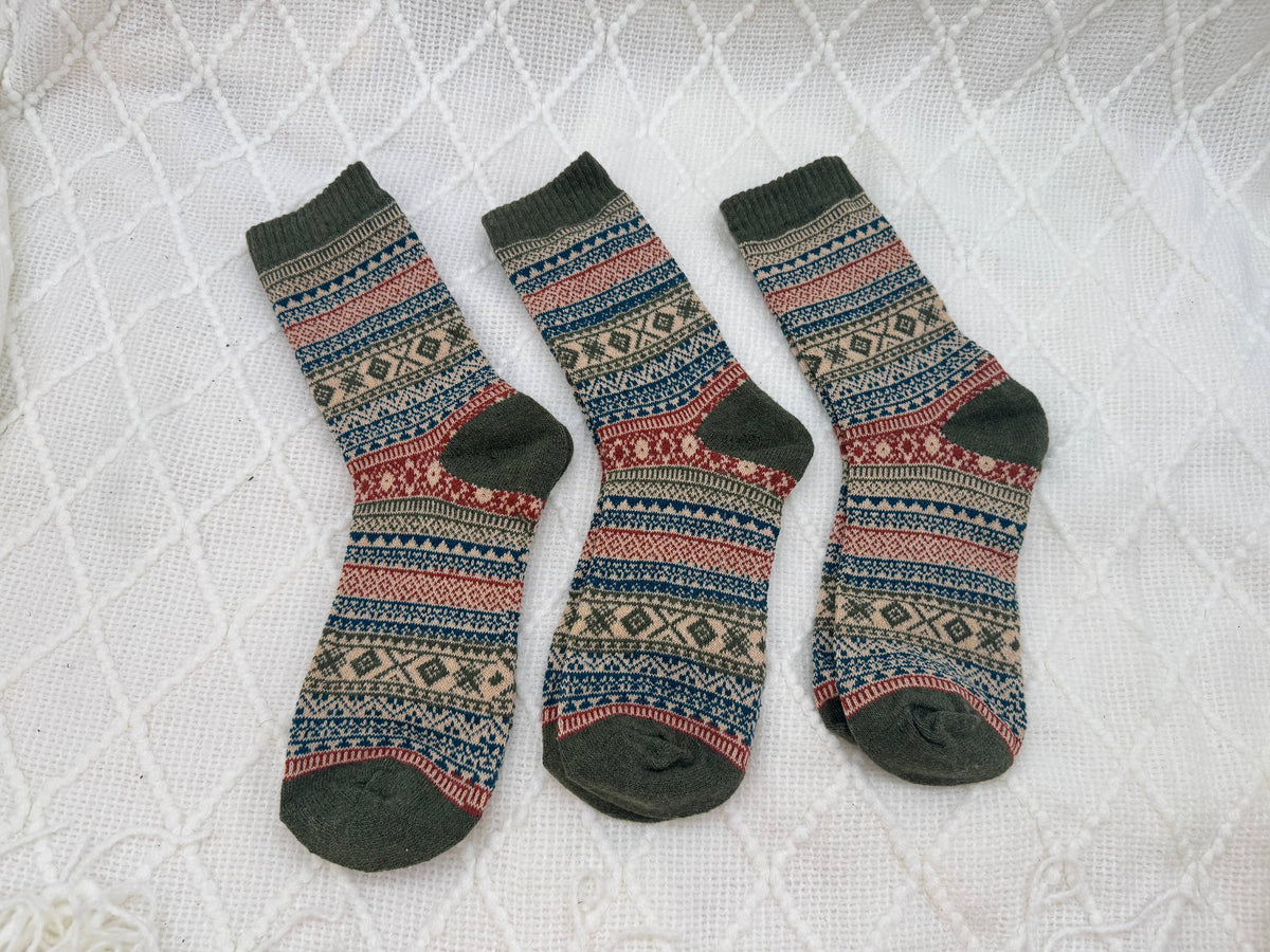 Nordic Cozy and Warm Vintage Socks, Ethnic Style: Blue