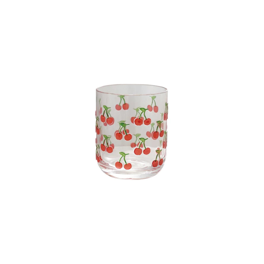 Acrylic Drinking Glass with Cherries, Red & Green