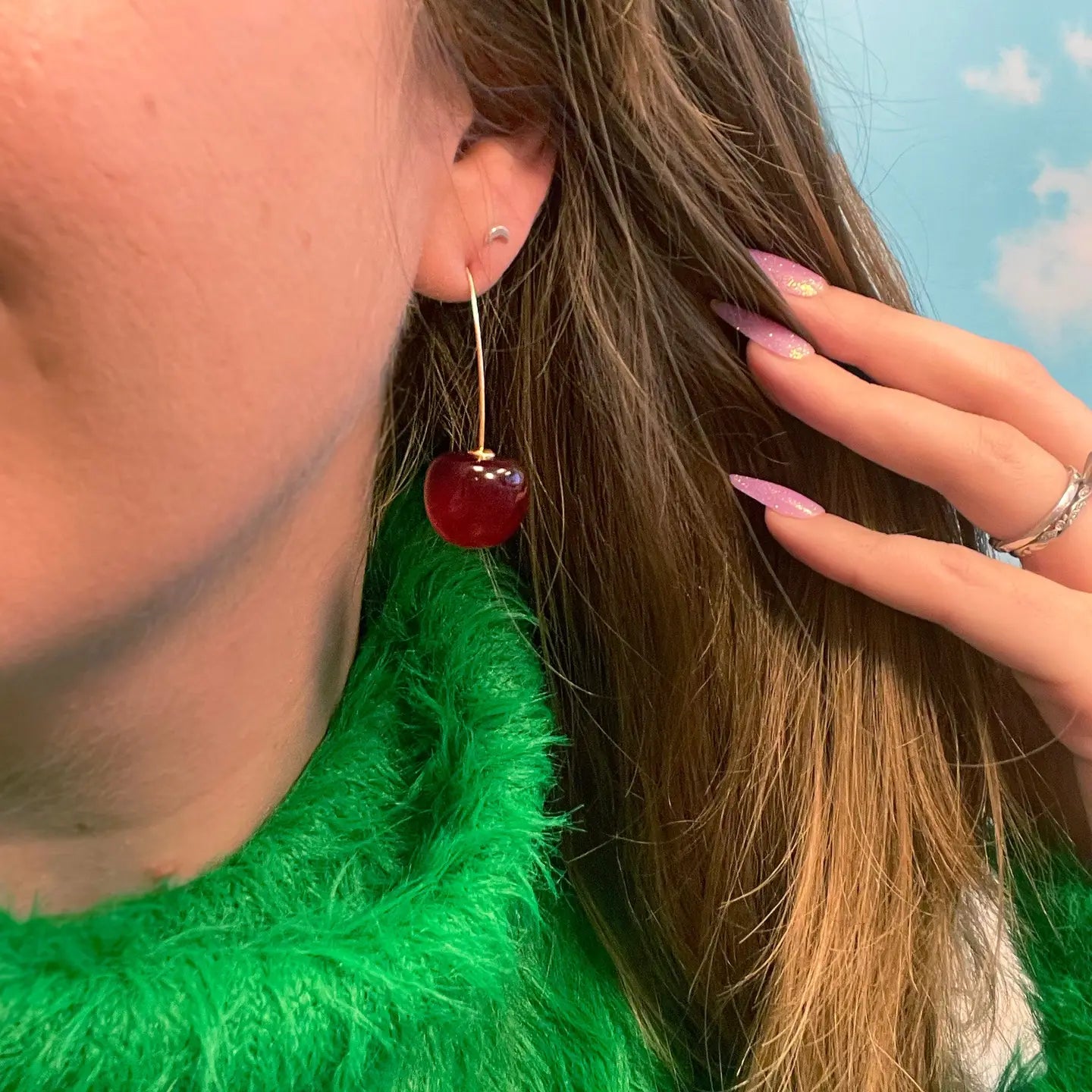 Gold Stem Cherry Earrings