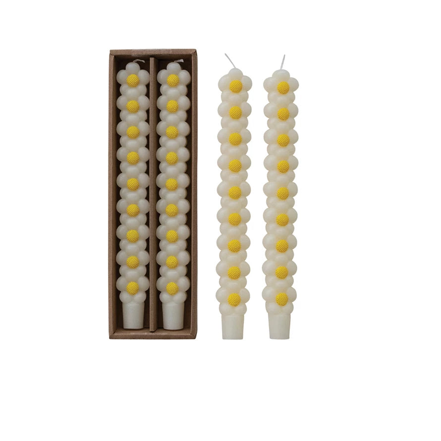Stacked Daisy Shaped Taper Candles in Box, Set of 2