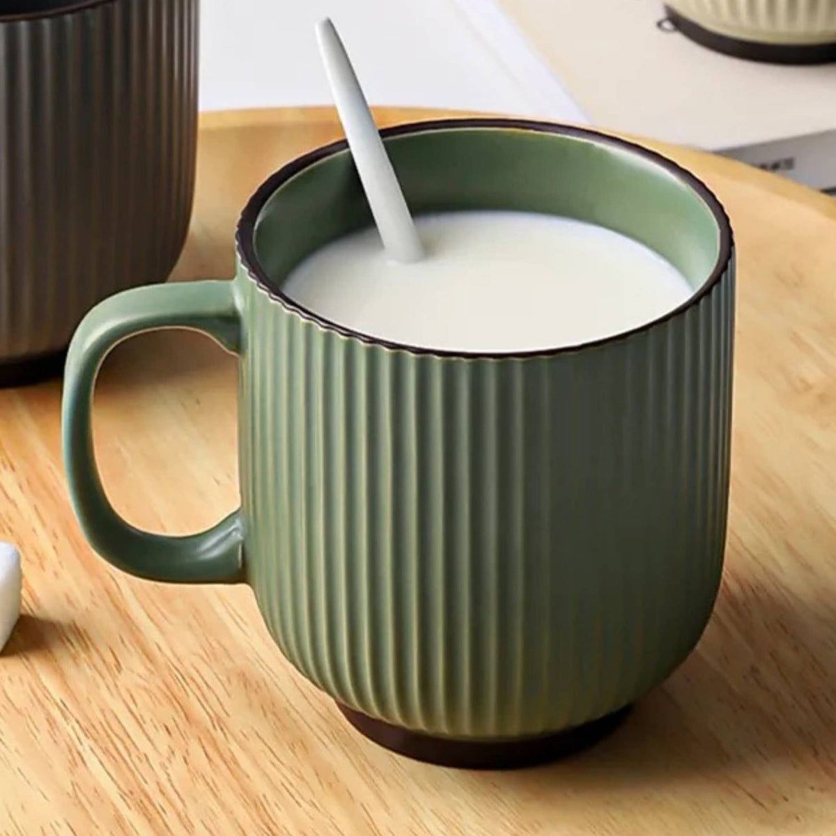 Coffee Mug with Striped Modern Vintage Nordic Style-12 oz : Green