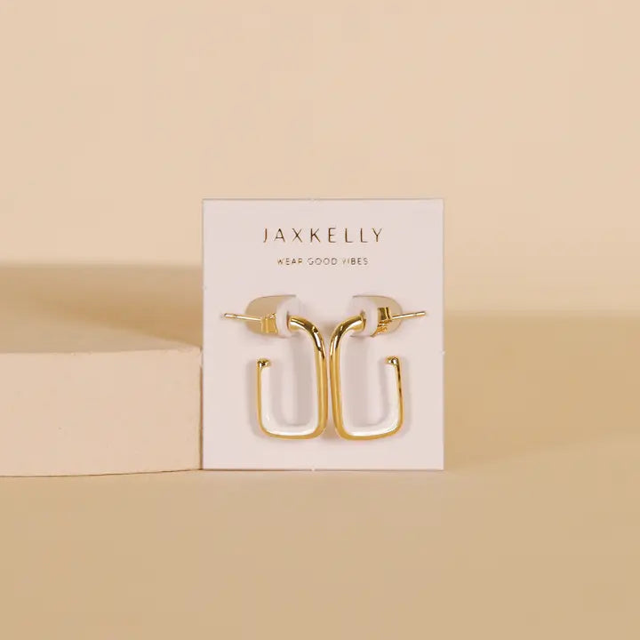 White Enamel Large Rectangle Hoop Earrings