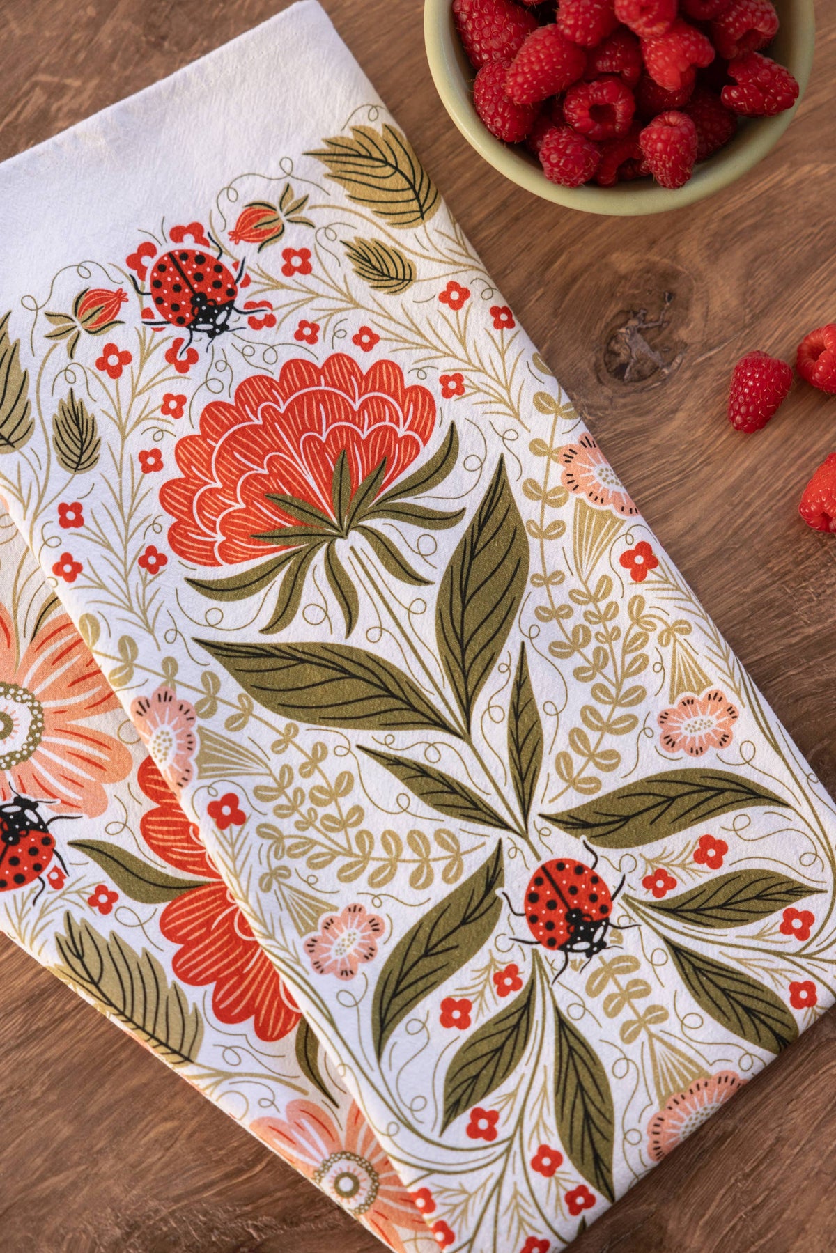 Ladybug Tea Towel - Spring & Garden Floral Kitchen Decor