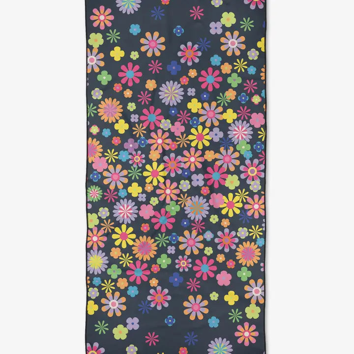 Far Out Flowers Dark Beach Towel