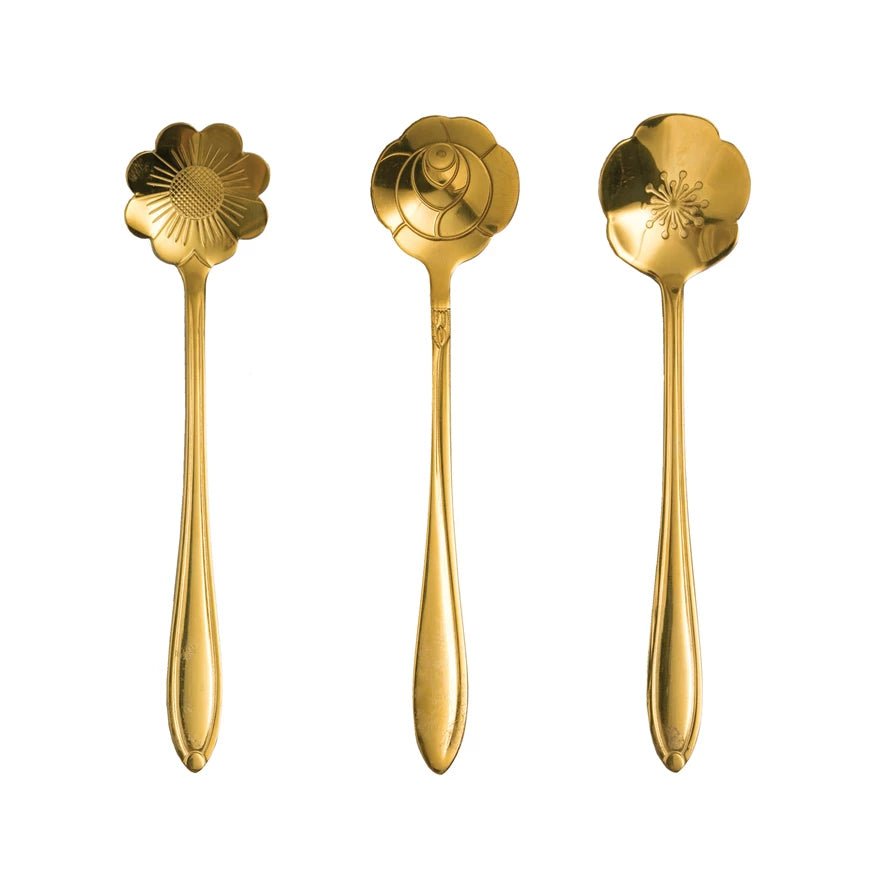 Stainless Steel Flower Shaped Spoons, Set of 3