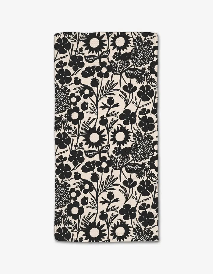 Black Flower Garden Bar Towel