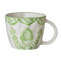 Organic Shaped Mug with Botanical Design Green