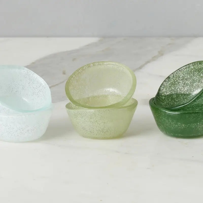 Glass Pinch Pots, Set of 6 Green Tones
