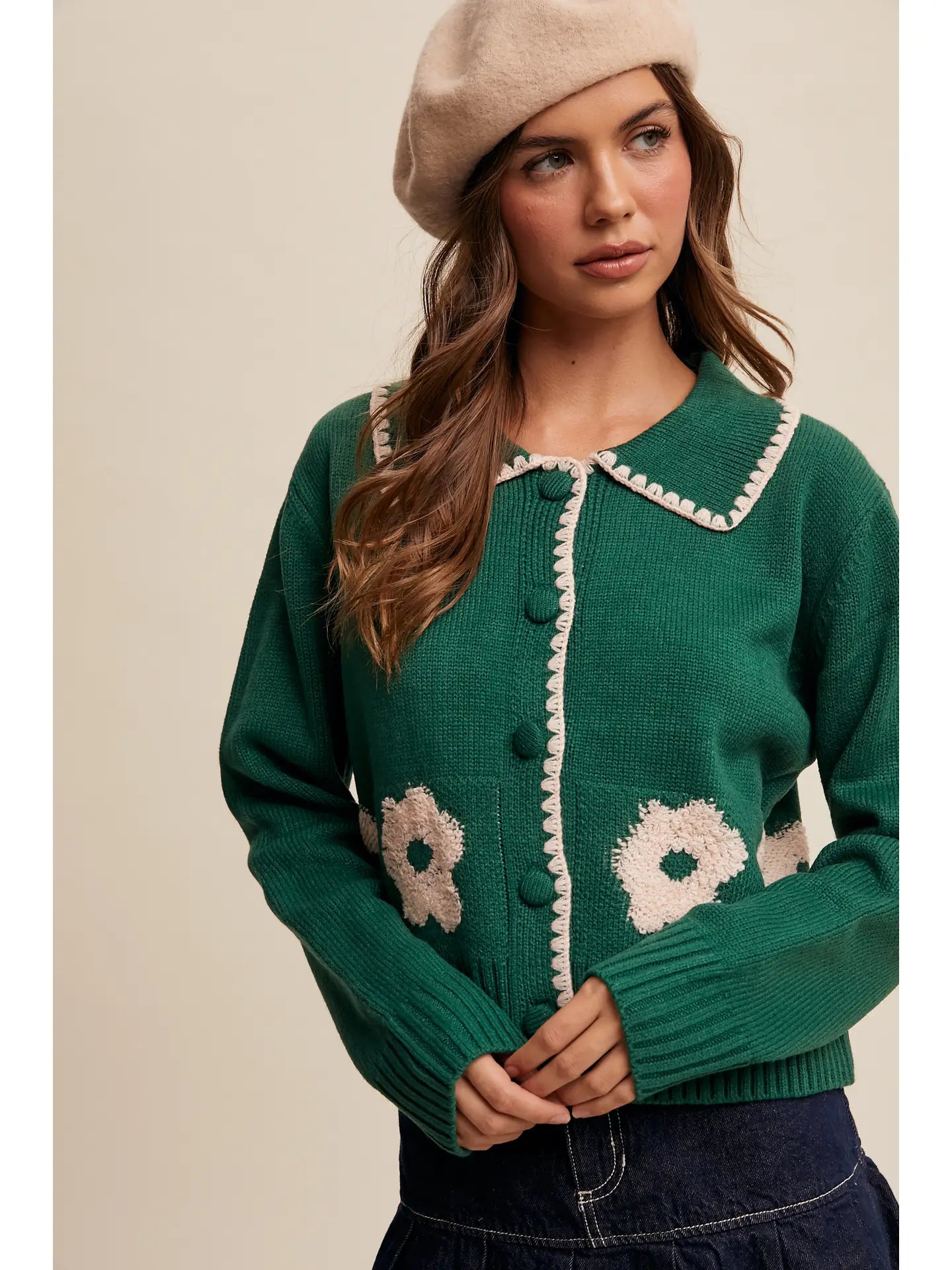 Floral Collar Knit Cardigan