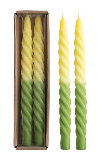 Unscented Twisted Taper Candles in Box Yellow & Green Ombre, Set of 2