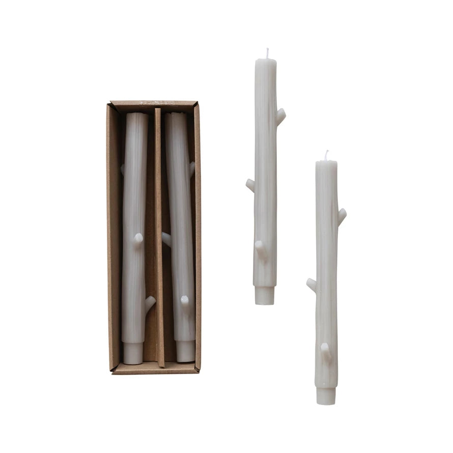 Twig Shaped Taper Candles, Grey, Set of 2