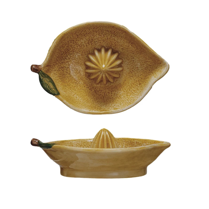 Hand-Painted Stoneware Lemon Shaped Juicer