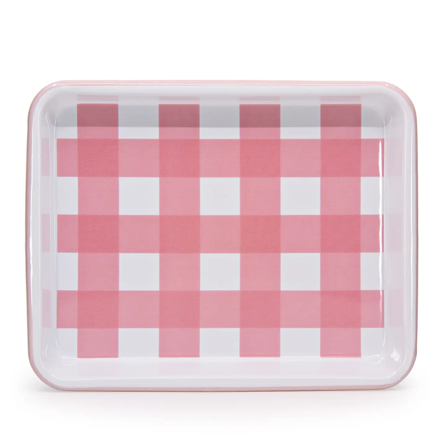 Max Humphrey X Cch Gingham Enamelware Small Rectangle Tray Pink