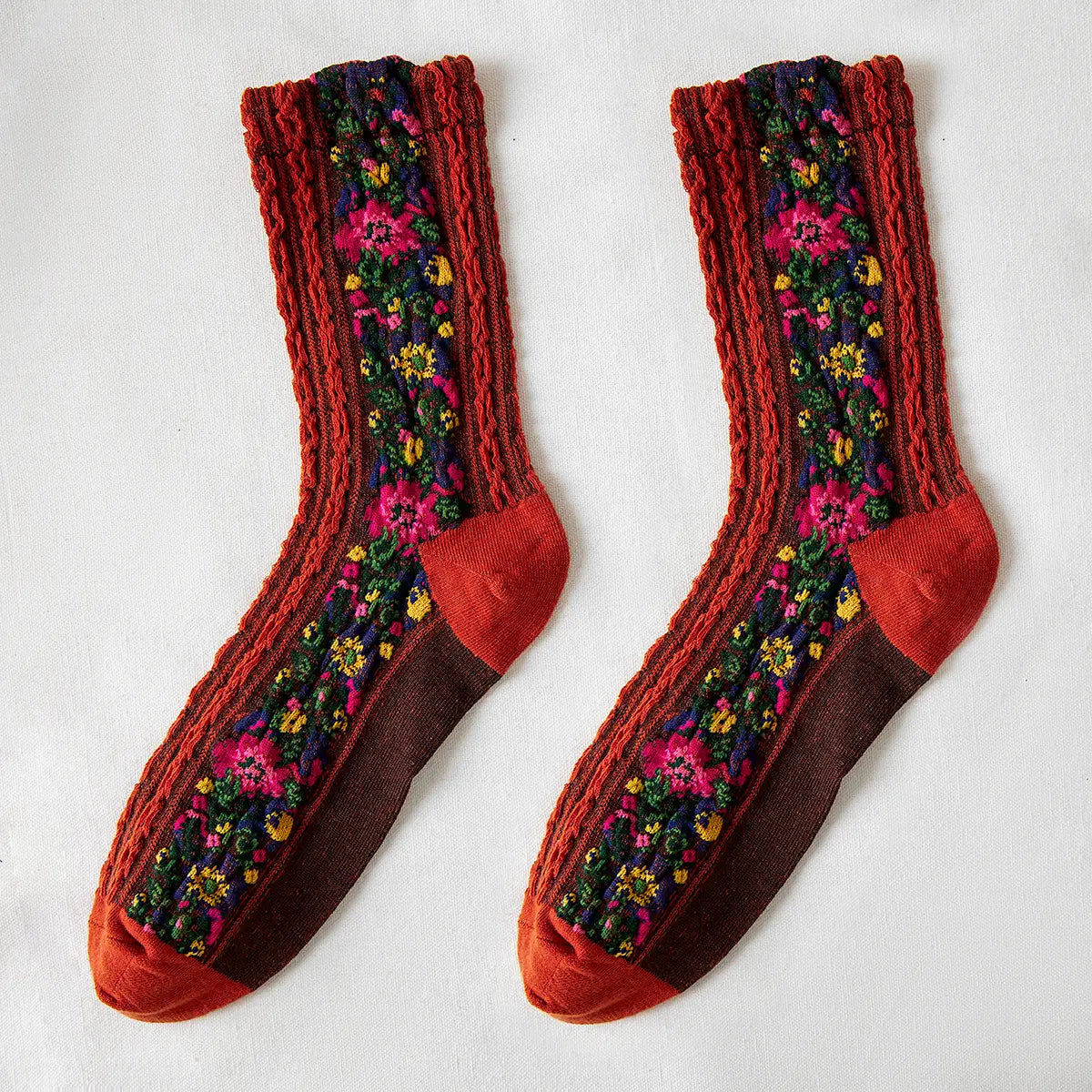 Vintage Floral Print Socks Orange