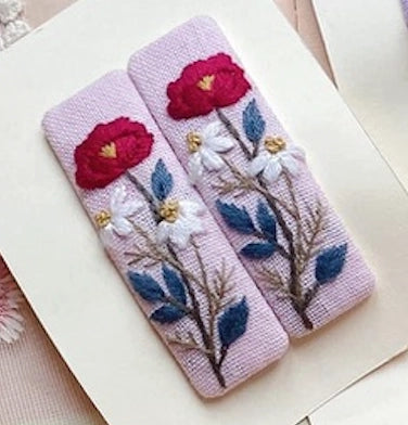 Floral Embroidered Hair Barrette Peony