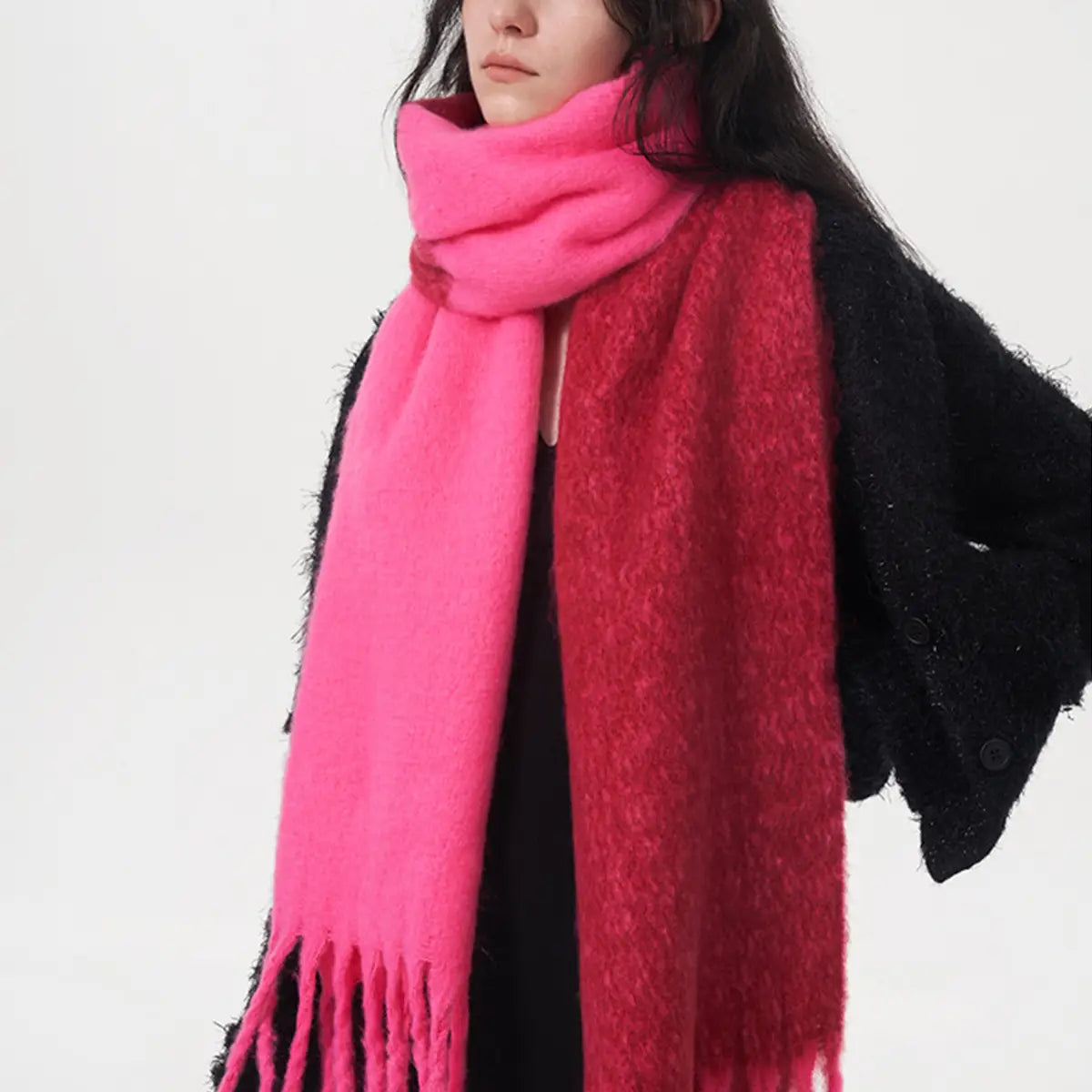 Autumn Winter Double-Color Faux Cashmere Scarf Pink