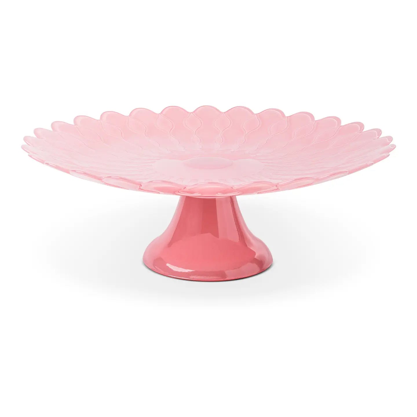 13" Scalloped Daisy Cake Stand Salmon