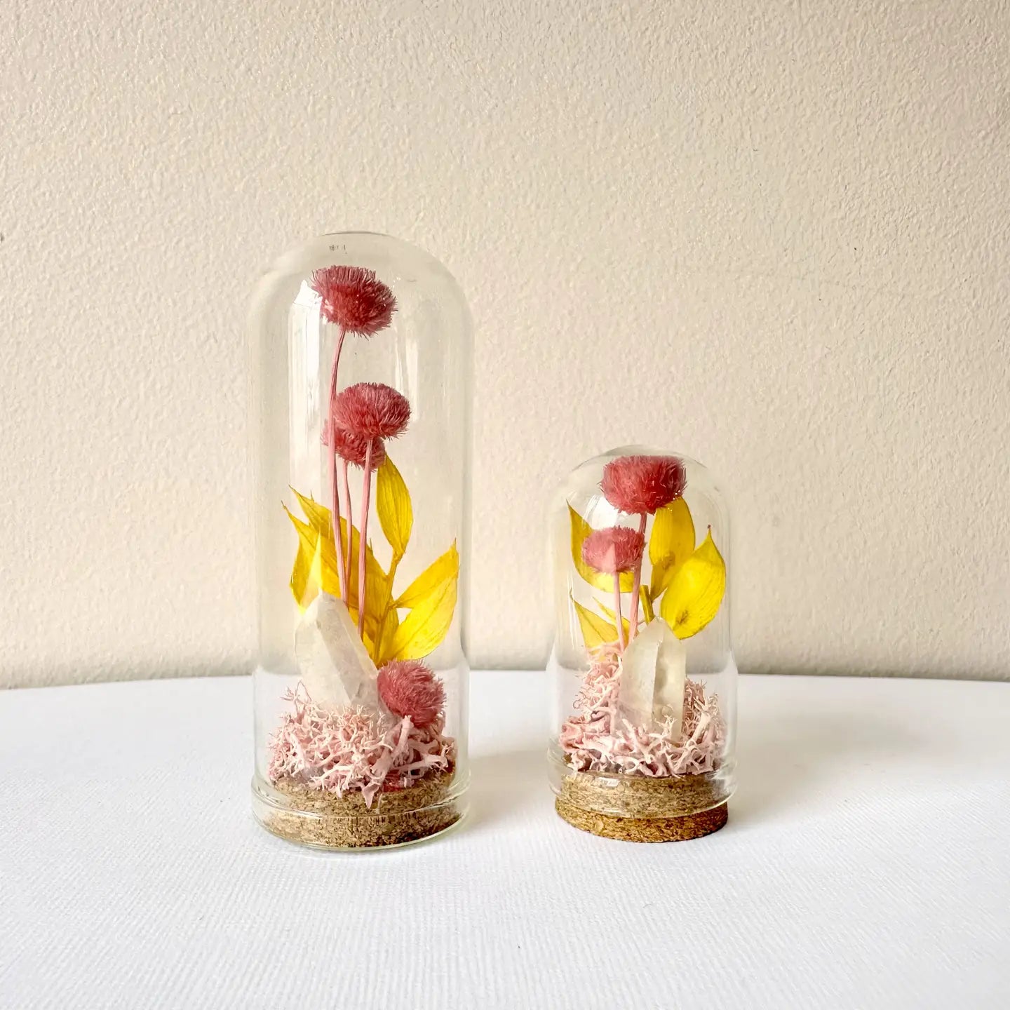 Pink Crystal Fairy Garden Mini Glass Cloche Terrarium