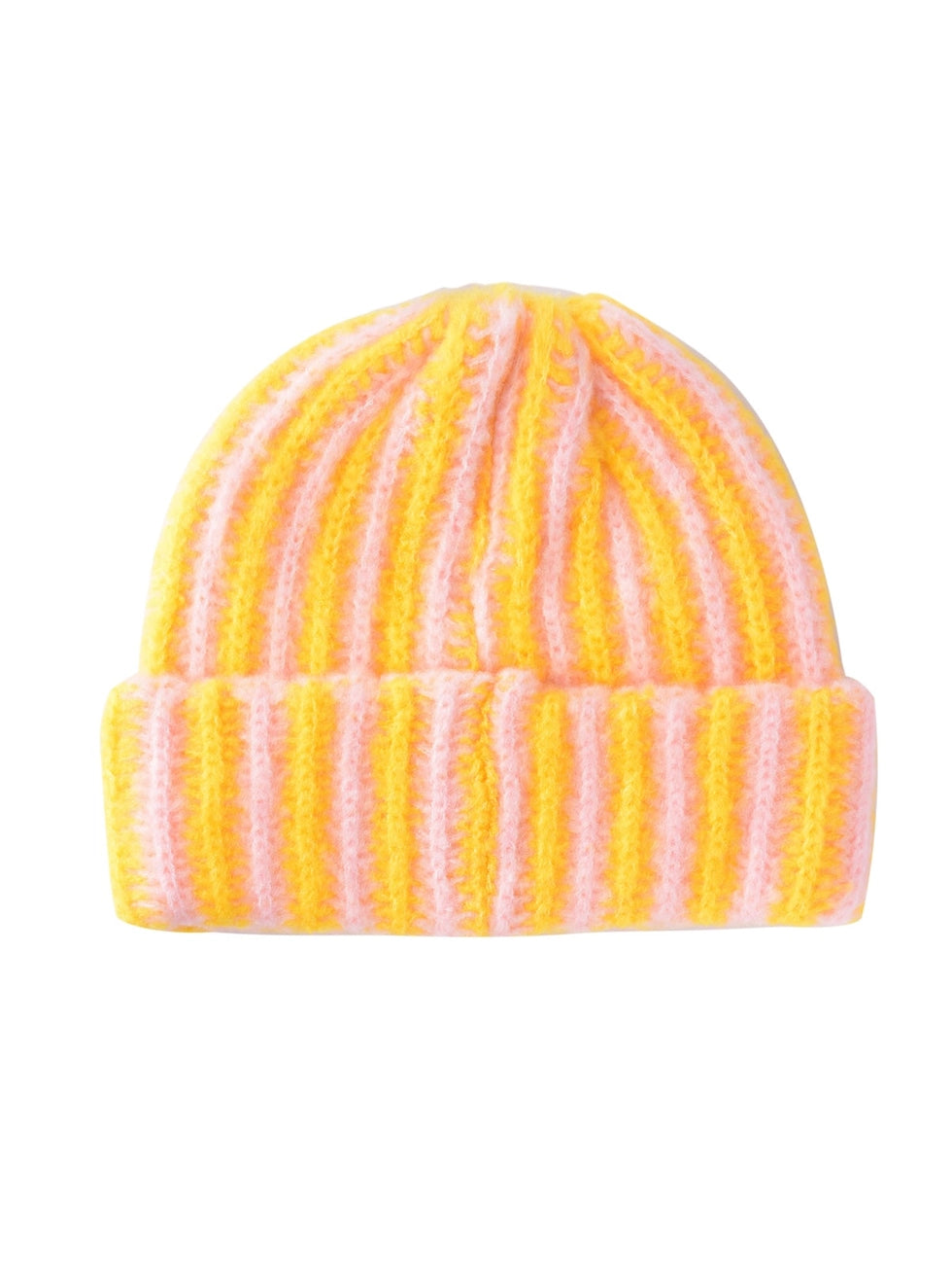 Haila - Color-Block Striped Cuffed Knitted Beanie Pink