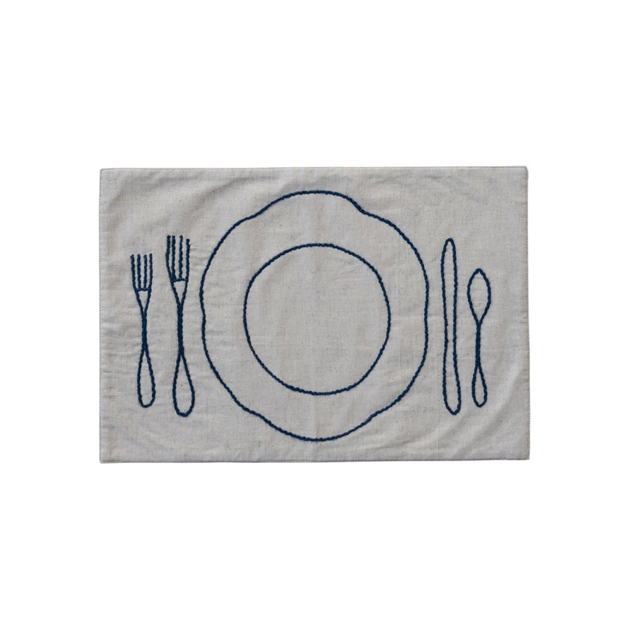 Cotton & Linen Embroidered Placemat w/ Table Setting
