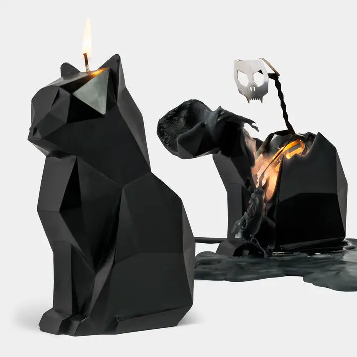Pyropet Kisa Cat Skeleton Candle - 7" Tall, Black