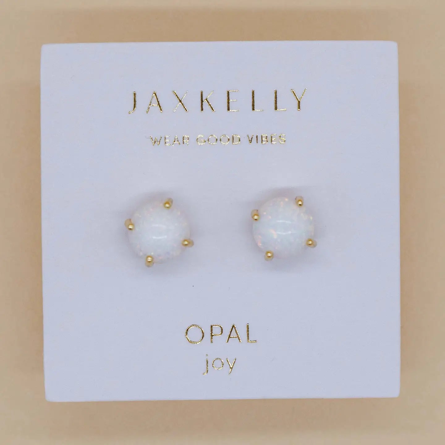 Round White Opal Gemstone Earrings