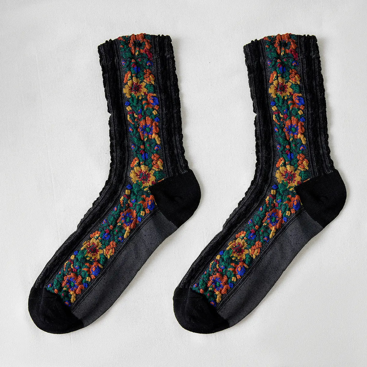 Rufia - Vintage Floral Print Summer Socks Black