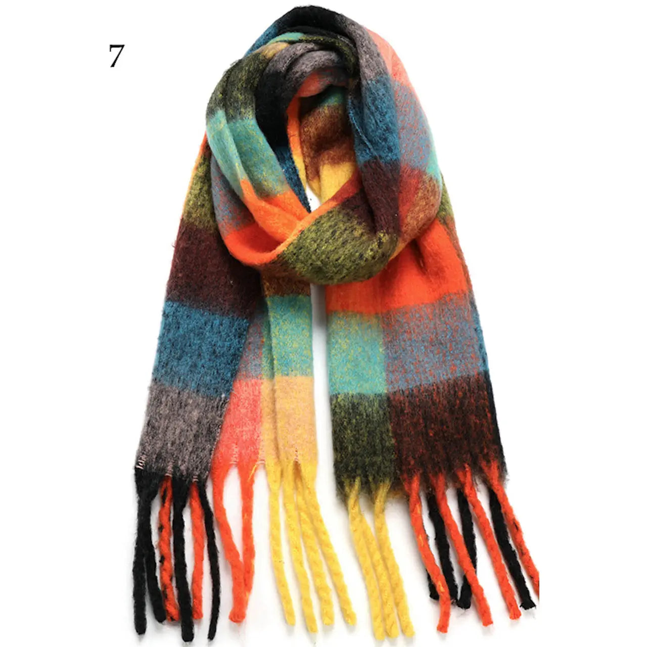 Chunky Oblong Plaid Multi Color Brushed Scarf