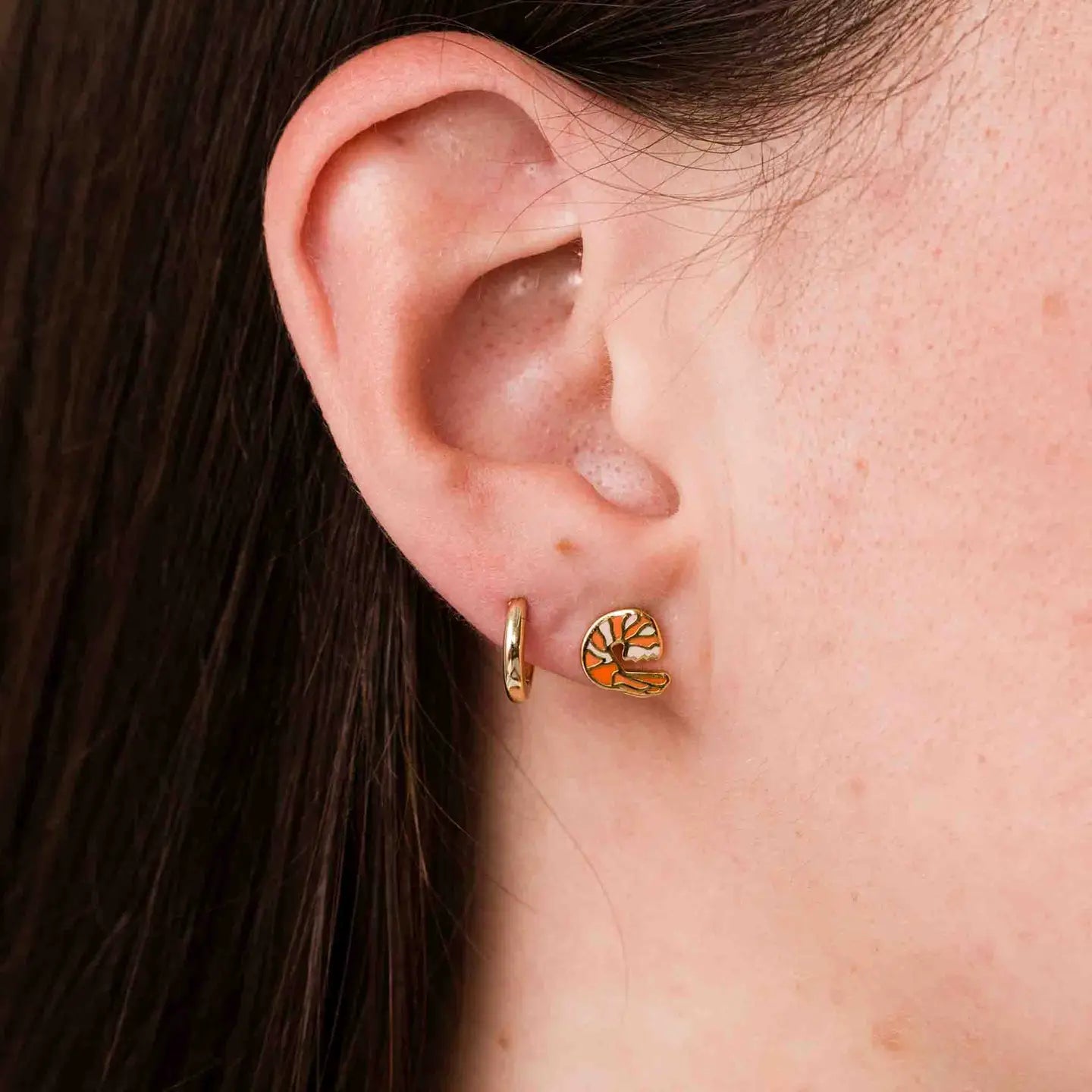 Shrimp Enamel Stud Earrings