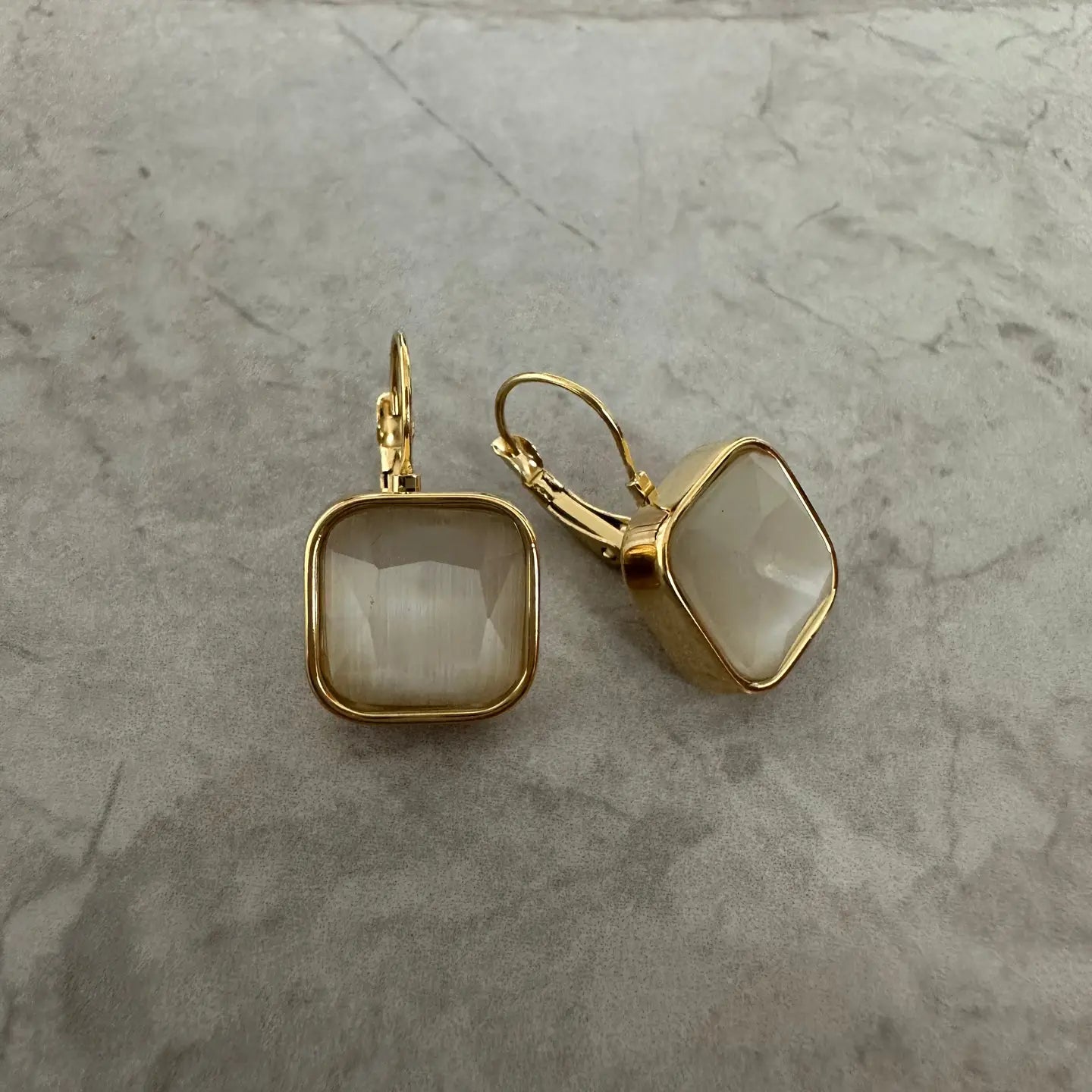 Square Stone Earrings White