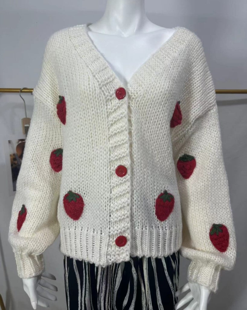 Sweet Strawberry Button Down Crop Cardigan