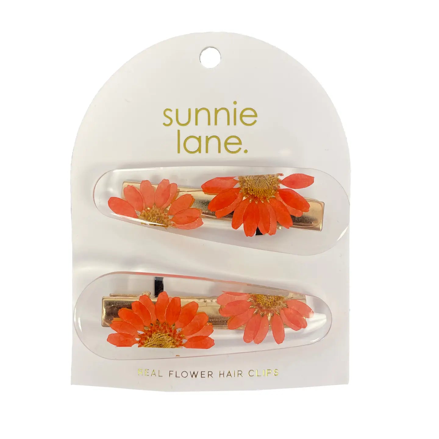 Flower Hair Clip Duo - Real Pressed Flowers Red Orange Daisy