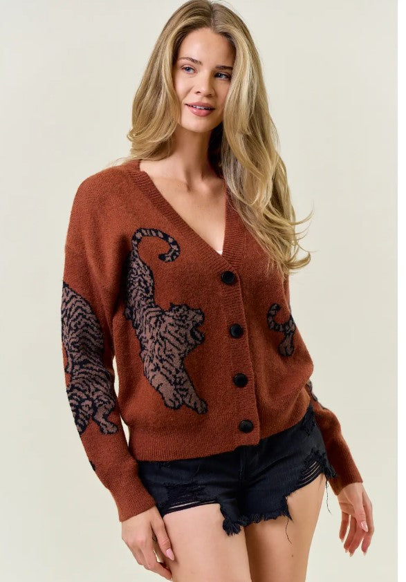 Tiger Printed Sweater Cardigan