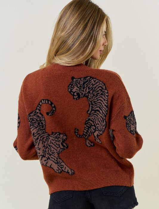 Tiger Printed Sweater Cardigan