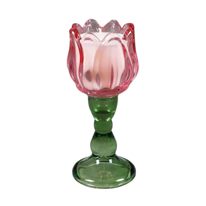 Iridescent Tulip Pedestal Glass Candle Vanilla Cloud