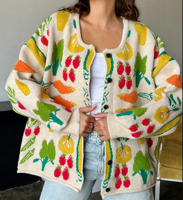 Veggie Patterned Knit Cardigan