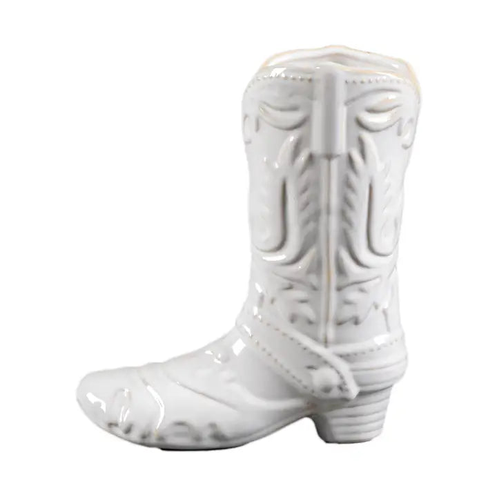 Ceramic Cow Girl Boot Vase White