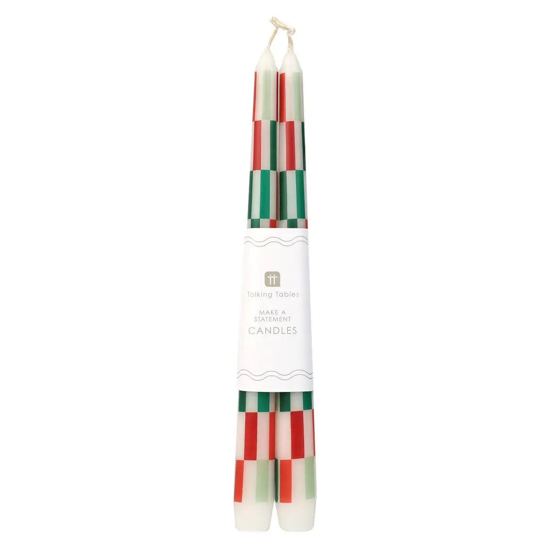 Red & Green Check Dinner Candles | 2 Pack |Christmas Decor |
