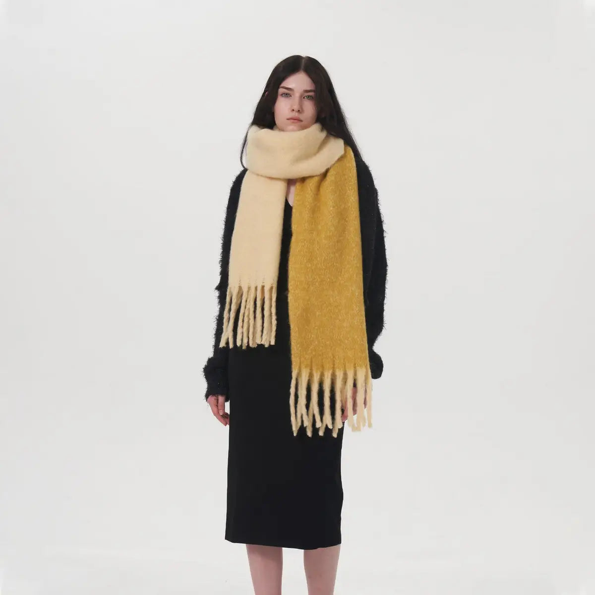 Autumn Winter Double-Color Faux Cashmere Scarf Yellow