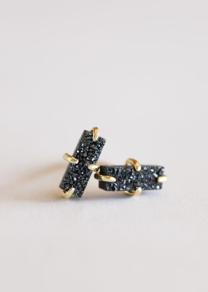 Black Druzy Bar Studs