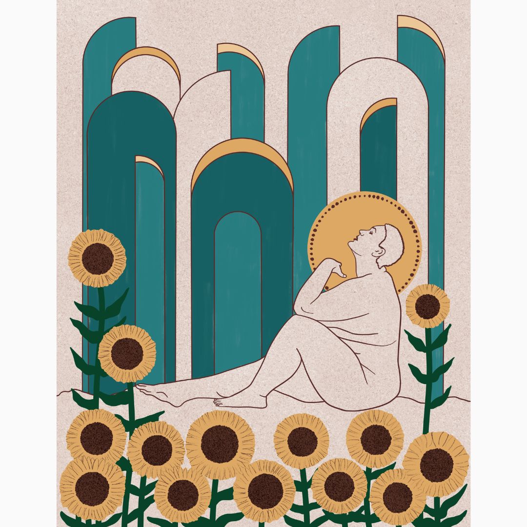 Art Deco Woman with Sunflowers Print