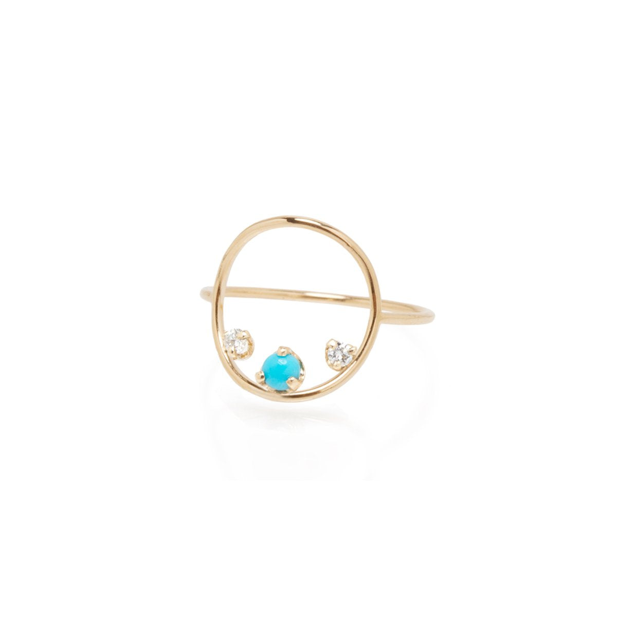 Gold Circle Ring with Turquoise and Diamond