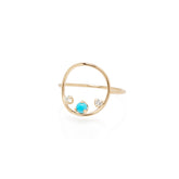 Gold Circle Ring with Turquoise and Diamond