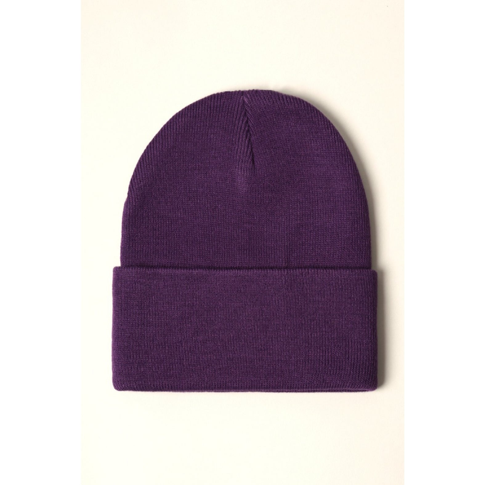 Winter Solid Color Cuff Knitted Beanie Hat Purple