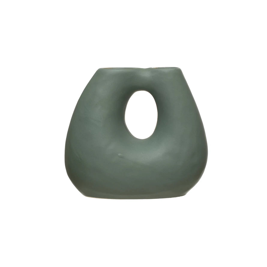 Terracotta Vase with Two Openings, Matte Teal