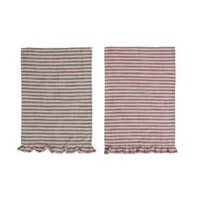 Holiday Cotton Ruffled Striped Tea Towel